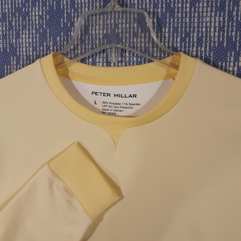 Peter Millar Sweater Mens Large Yellow Pullover Golf Sweatshirt UPF 50+ Stretch